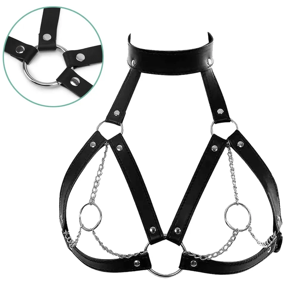 Trendy PU Leather Lingerie Harness Garter Goth Chest Bondage Strap Belts BDSM Sexy Bra Harness Exotic Fetish Clothing for Women