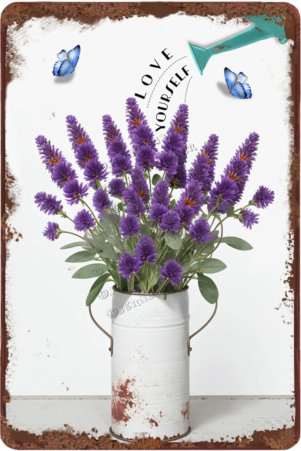 Love Yourself Lavender Vintage Metal Sign for Bedroom Living Room Bathroom Porch Garden, Metal Floral Wall Decor, Lavender Gifts