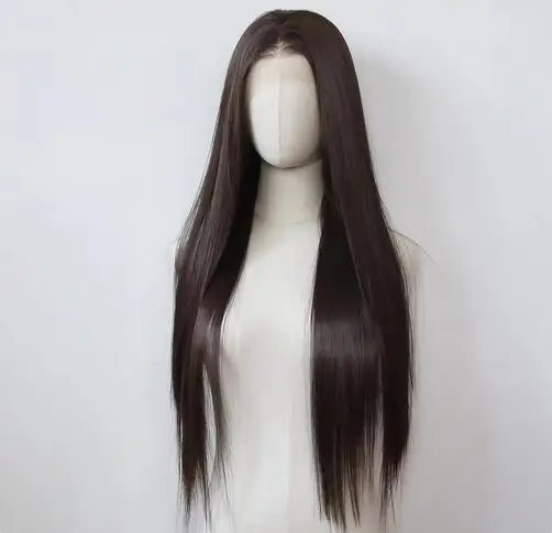 Dark Brown Synthetic Lace Front Wig Long Straight Chocolate Brown Lace Front Synthetic Wig Pre Plucked Natural Hairline