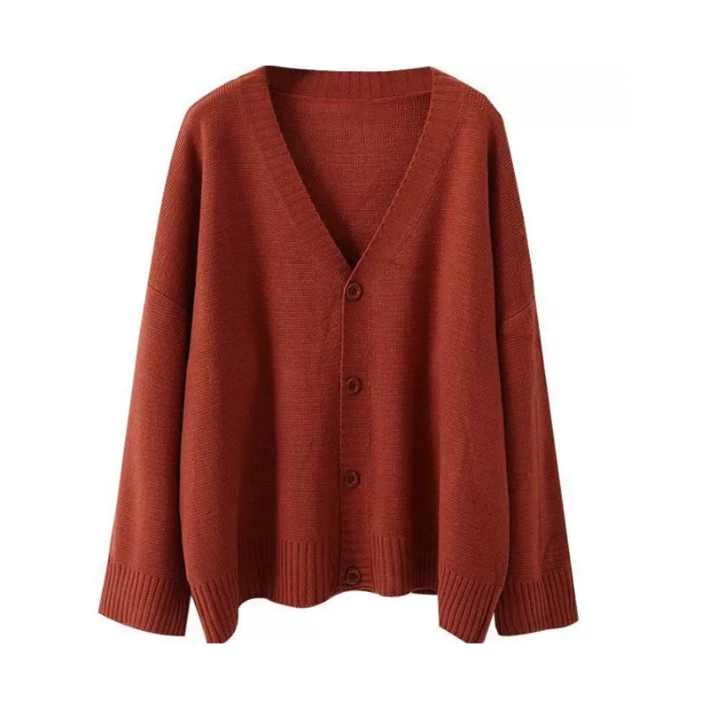 Women\'s Cardigan Sweater V-Neck Button-Down Long Sleeve Oversized Knit Jacket Korean Casual Chic Outfit