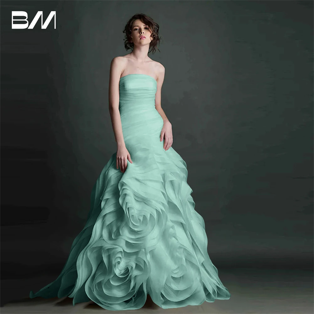 Modern Designer Floral Shaped Prom Dress for Women Strapless Tulle Long Women's Evening Dresses Solid Custom Colors Party Gown