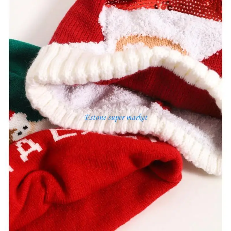 090B Toddler Kids Christmas Knitted Hat and Scarf Set Cartoon Santa Reindeer Children Winter Beanie Cap Xmas Gift
