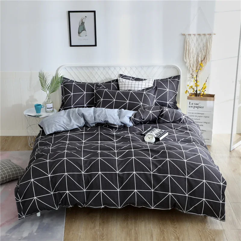 

Simple Geometric Pattern Duvet Cover Set Home Bedroom Decor Soft Breathable 3Pcs Bedding 1Zipper Duvet Cover with 2 Pillowcases