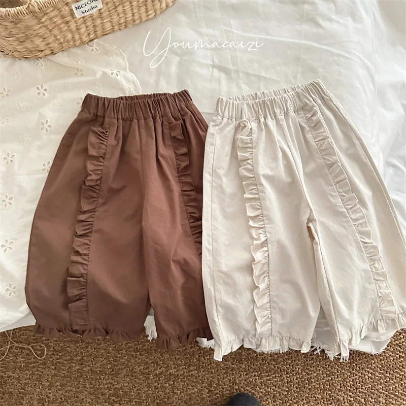 Girls' Trousers Spring and Autumn New Korean Fungus Edge Elastic Waist Pants Children's Foreign Style Solid Cotton Pants
