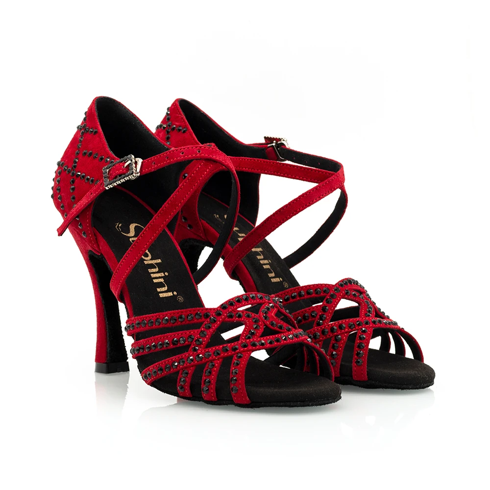 Suphini【Mamacita X Nasti】Red Leather With Black Crystal 10cm Dance Sandals