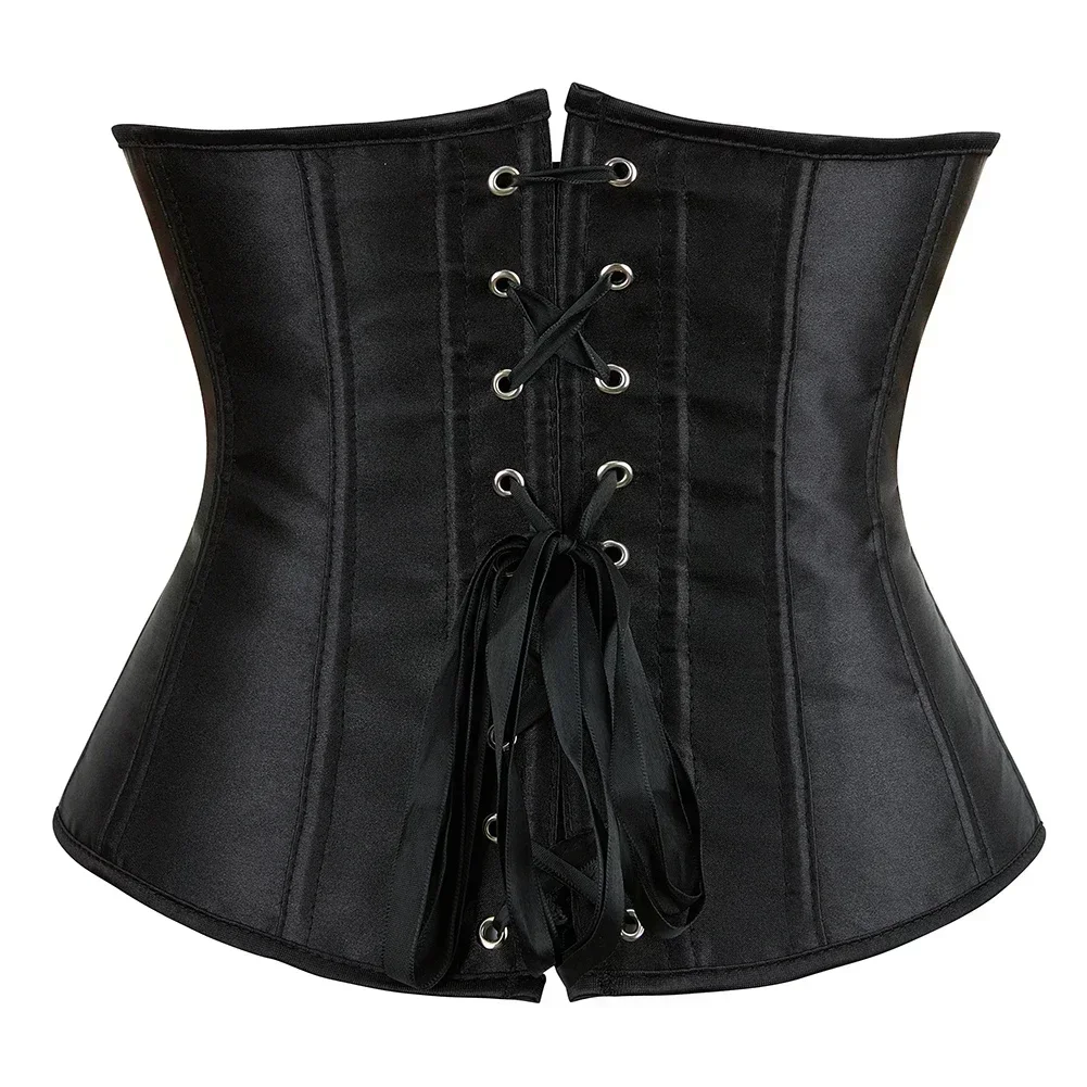 Underbust Corset Bustier Lace Up Plastic Boned Body Shaper Women Sexy Waist Control Satin Waist Cincher Corselet Top