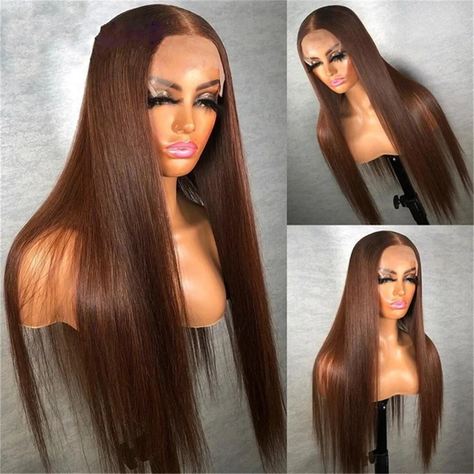 Chocolate Brown 13x4 Lace Front Human Hair Wig Pre Plucked HD Lace Colored #4 Bone Straight Lace Frontal Wigs Human Hair Virgin