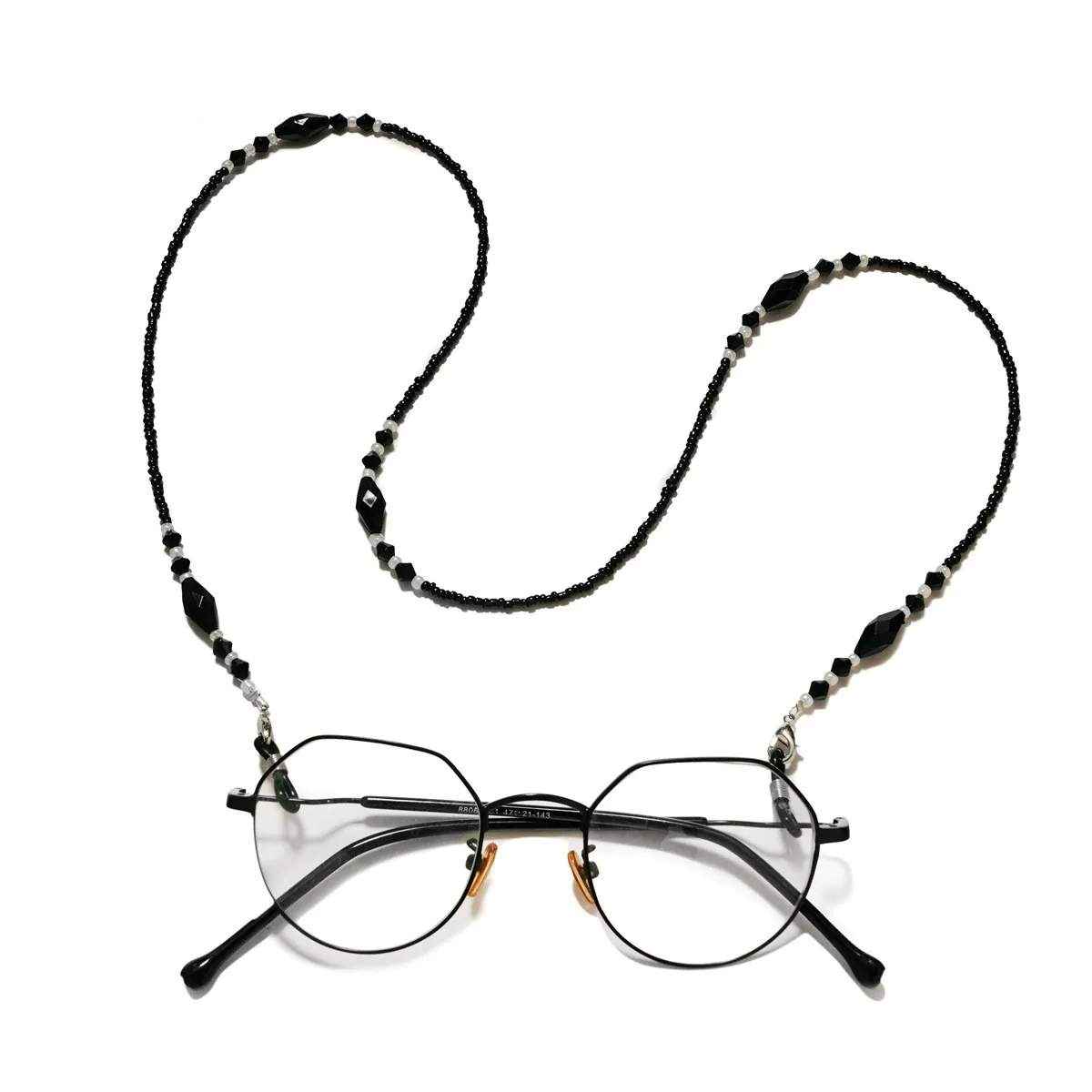 Retro Schwarze Diamantperlen-Brillenkette, Anti-Verlust-Kette, Maskenband, Halskette, Brillenband