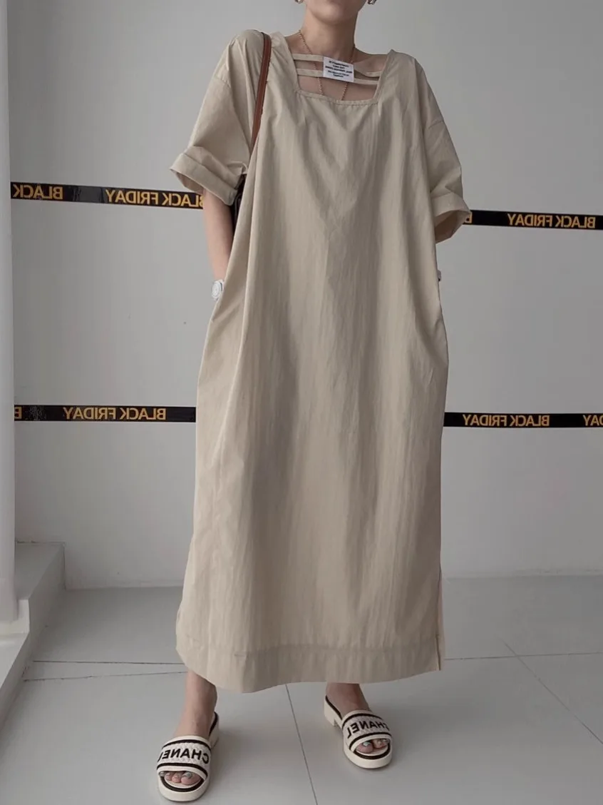 Vestido adeazante largo con etiqueta calada, ropa de dos caras, diseño e de verano, vestido Dongda Gate, falda acamp...