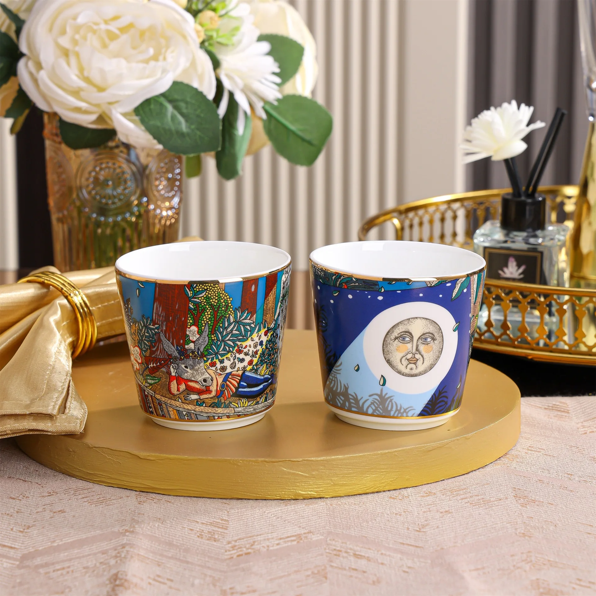 

High aesthetic European ceramic mug, light luxury style couple's cup, floral tropical rainforest office breakfast cup