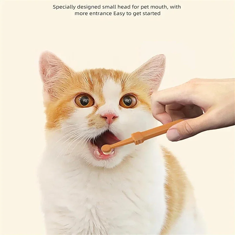 Pet Toothbrush With Tongue Scraper Two-Headed Pet Silicone Soft Toothbrush Small Dog Toothbrush 360º Pet Toothbrush