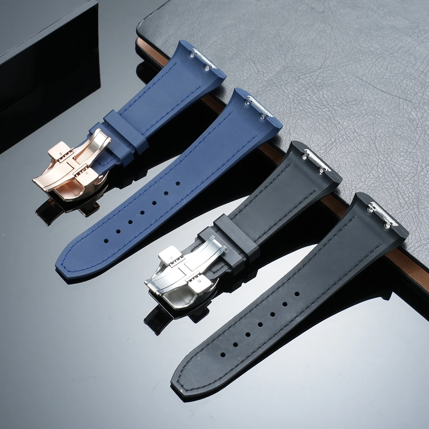 28mm Genuine American Alligator Watch Strap For Franck Muller V45 Watchband FKM rubber Base Blue Black Brown Replacement parts