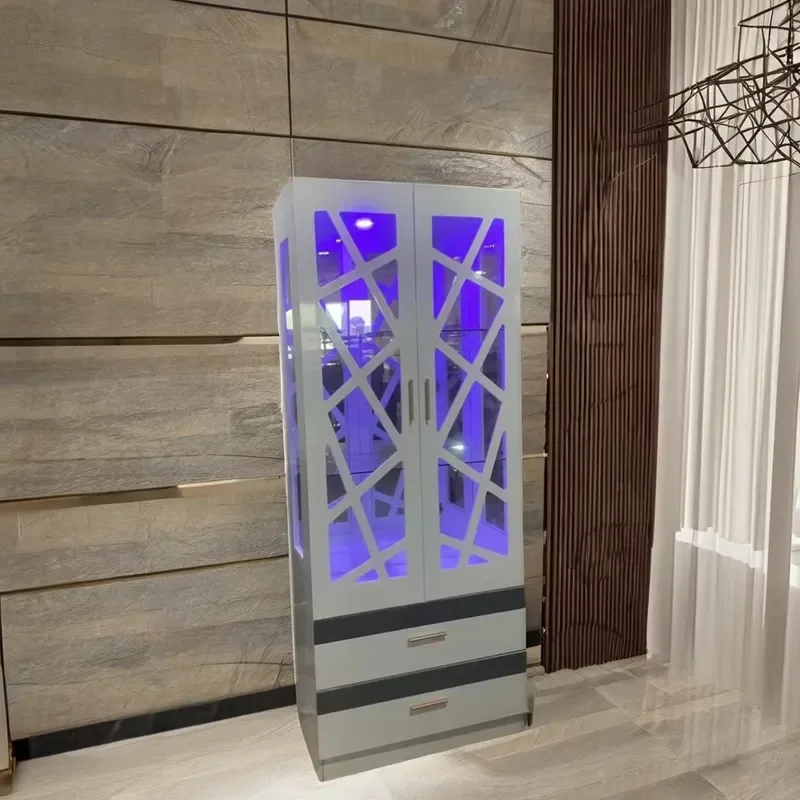 Elegant Wine Cabinet High Gloss Piano Finish Display Locker High Density Board Glass Door Wine Rack for