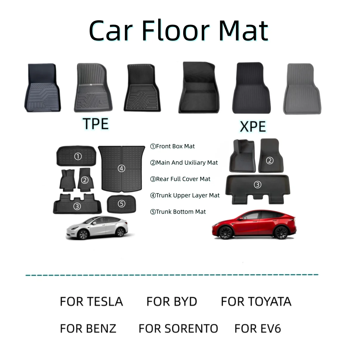 All Weather Floor Mat 6pcs Front Rear Cargo Liner Mat Waterproof Anti-slip Floor Mat Custom Fit