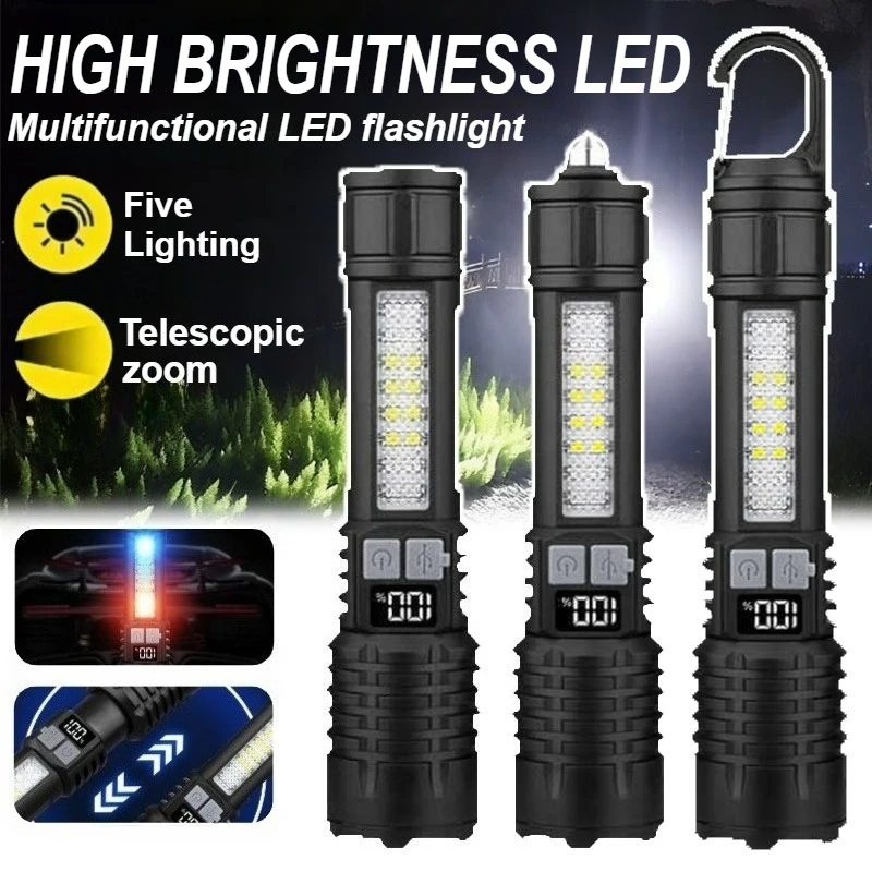 

Powerful Rechargeable LED Flashlight Tactical Flashlights 5 Lighting Modes 18650 Battery Zoom Fishing Camping LED Lantern