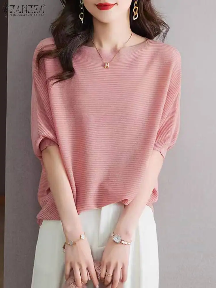 

ZANZEA Women Batwing Half Sleeve Blouse 2024 Summer Round Neck Tops Casual Loose Solid Color Tunic Elegant Office Lady Blusas