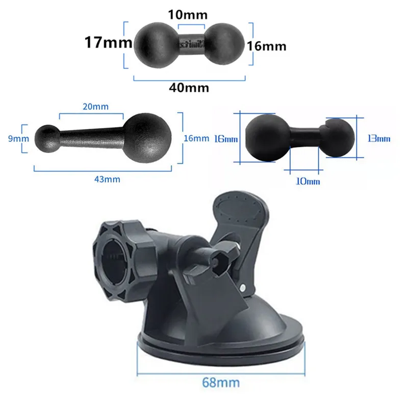 Suporte de ventosa com bola dupla de 13-16mm para mio mivue 618 montagem gravador dvr de carro 16-17mm para garmin dashcam drive zumo gps