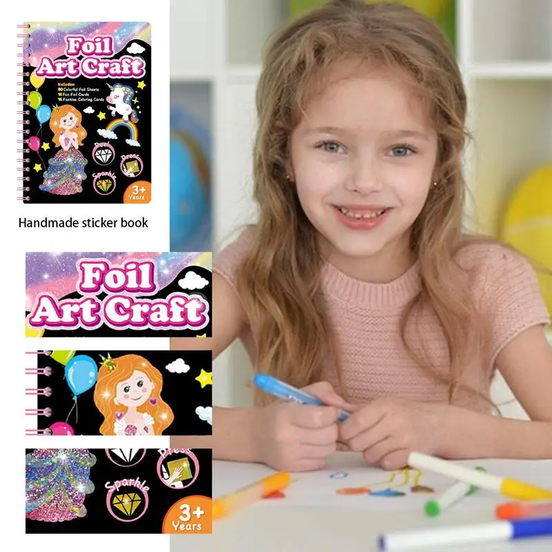 Kids Drawing Books Art Coloring Supplies Craft Books Children Foil Coloring Sticker Educational Play Busy Book for Girls & Boys