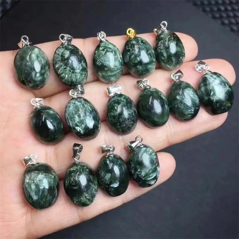 S925 Natural Seraphinite Pendant Healing Fengshui Reiki DIY Jewelry Accessories Holiday Gift 1PCS