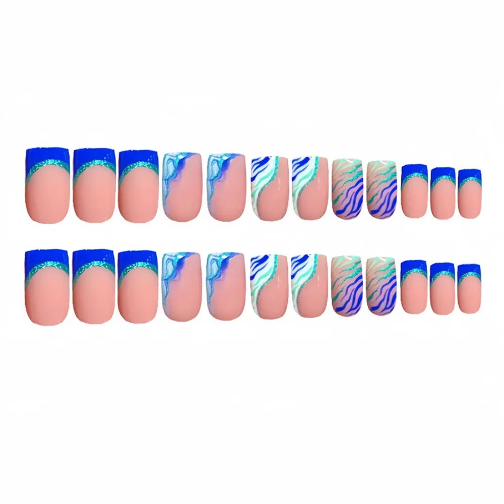 Manicure indossabile staccabile Unghie finte francesi Testa quadrata Unghie finte Copertura completa Flash Stampa sulle unghie Ragazza