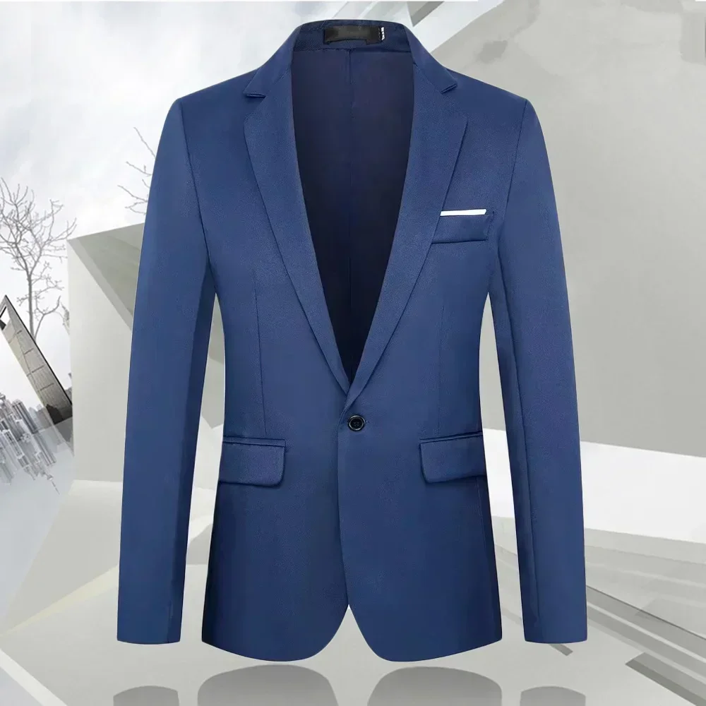 Autumn Fashion Slim Fit Men\'s Suit Long Sleeve Solid Color Lapel Outwear Anti-wrinkle Casual Business Suit Versatile Male Suit