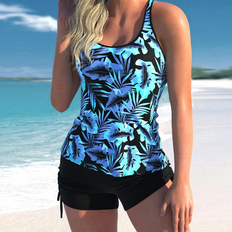 2023 New Women Swimsuit Sleeveless vest Sport Swimwear Shorts Summer Two Piece Tankini  Fashion Print Beachwear Plus Size S-4XL