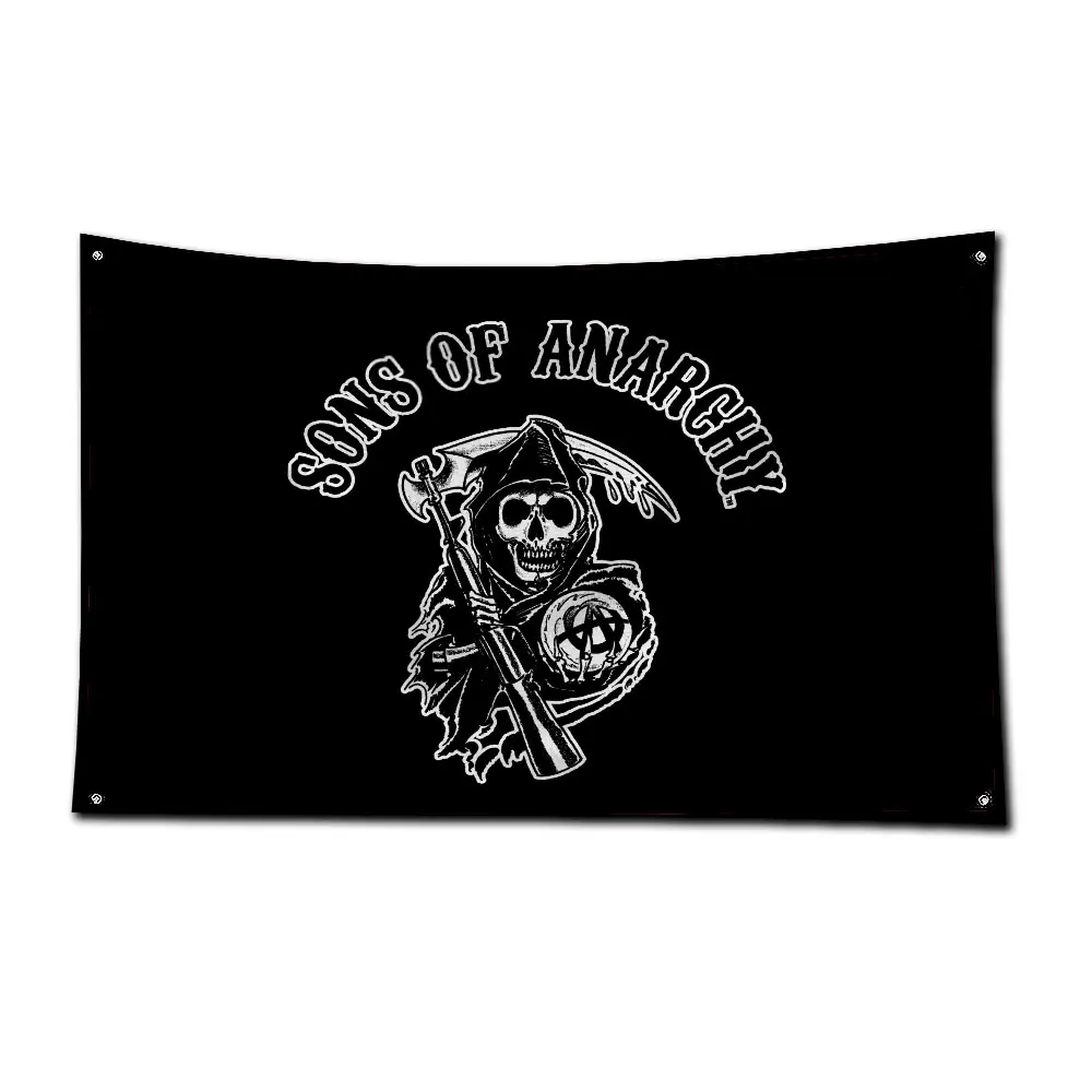 3x5 Ft S-Sons of Anarchy Flag Poliestrowy baner z nadrukiem cyfrowym do dekoracji drzwi garażowych z mosiężnymi przelotkami