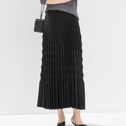 Miyake Pleated Solid Color Skirt Women's 2024 Spring New Versatile Hand-pleated Stretch Mid-length Pleated A-line Skirt