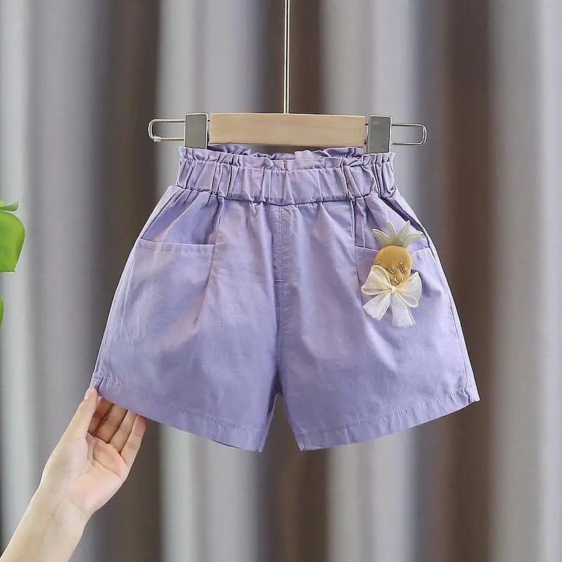 Baby Girls' Casual Shorts Summer Thin Breathable Children's Loose Sports Short Pants Cartoon Pineapple Pocket Shorts ﻿