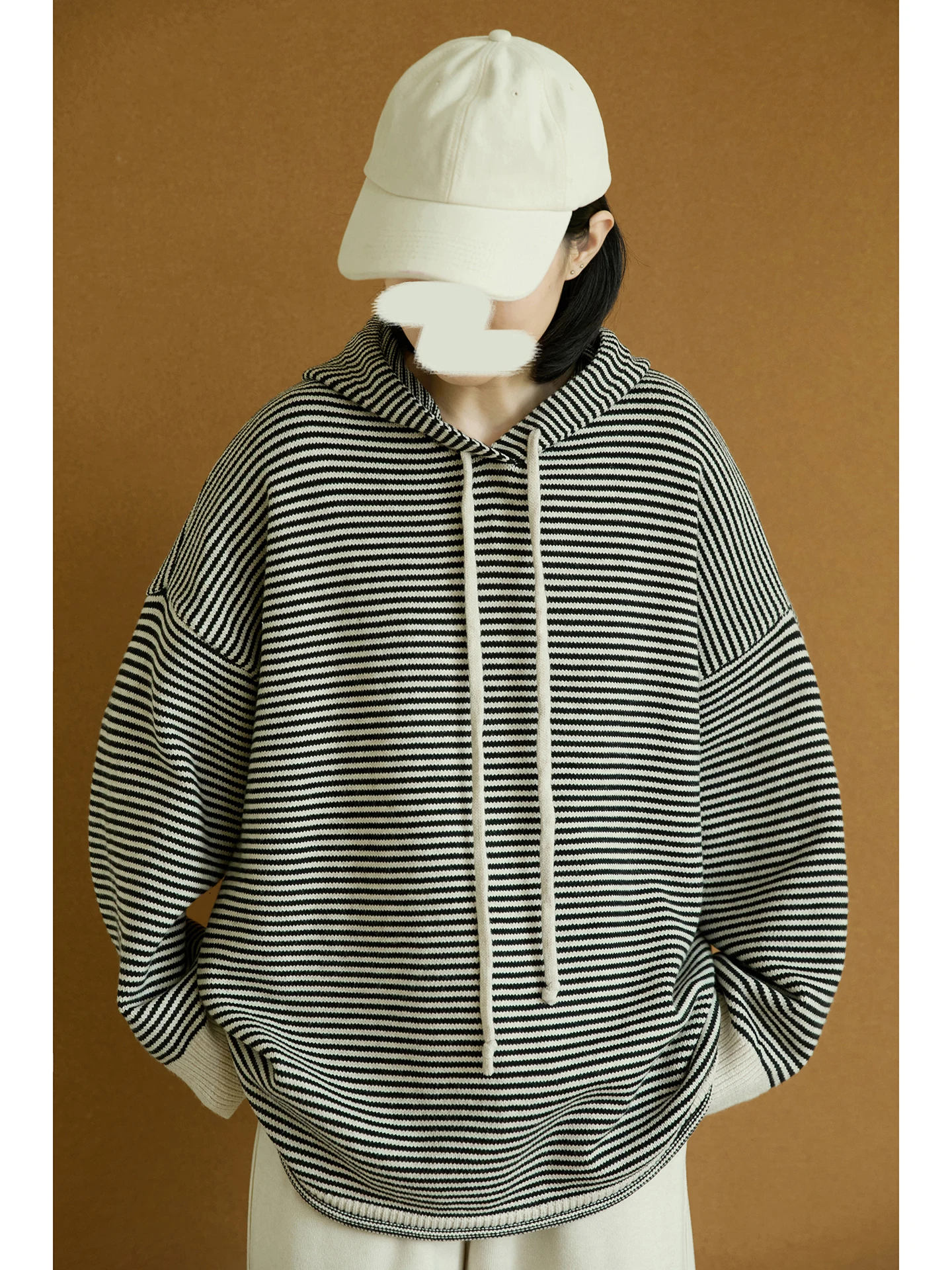 Warm Thickened Stripe Hooded Oversize Sweater Self-Keeping Fleece Winter Women's Knitwear Comfortable Breathable Casual Style