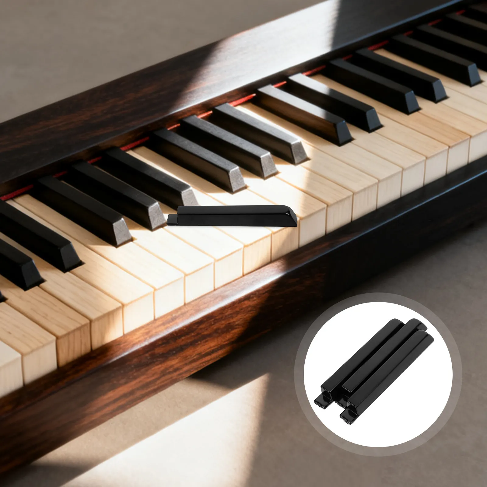 3Pcs Piano Black Keys Replacement High Gloss Plastic Keytops Piano Keyboard Repair Parts for Instrument Restoration Maintenance