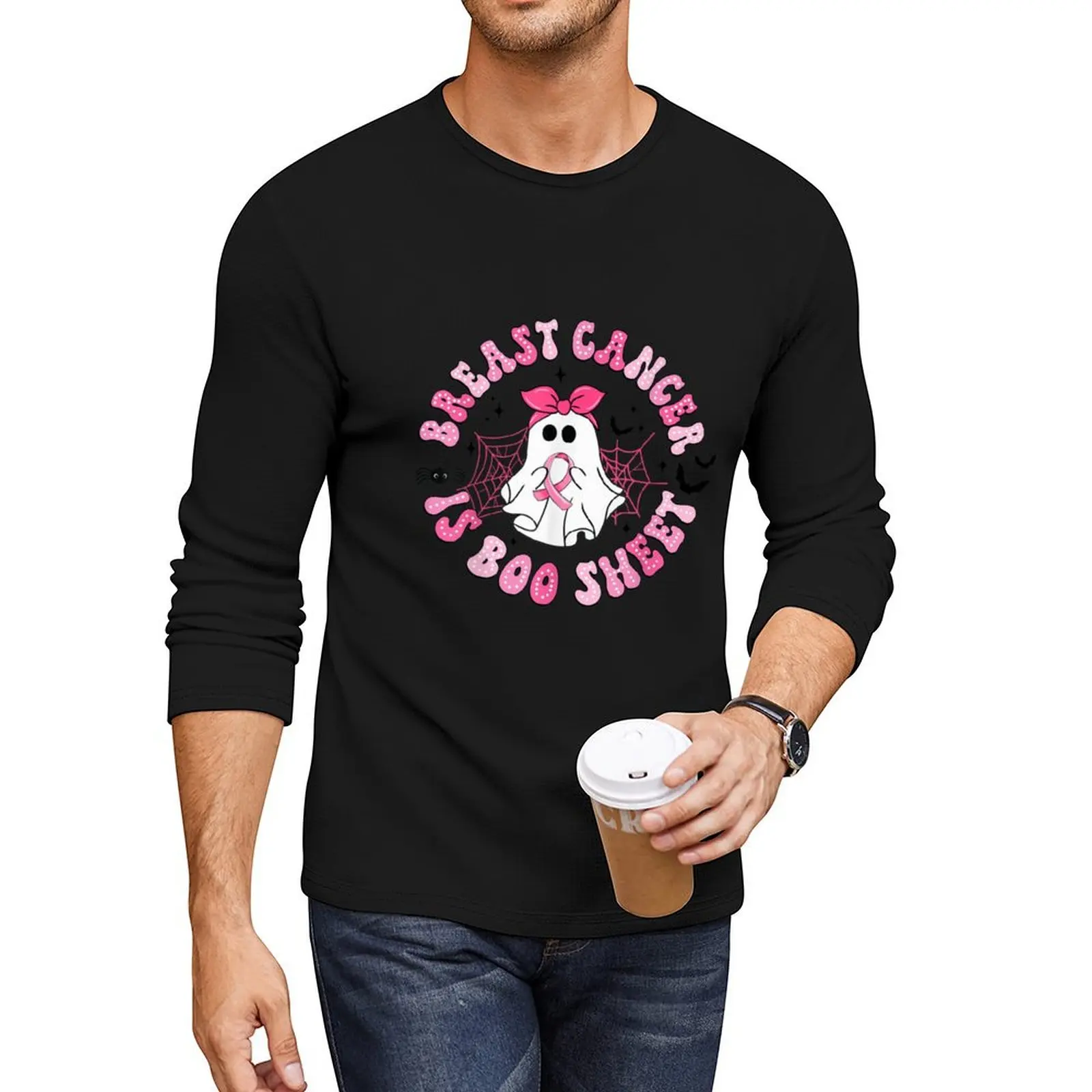 

Breast Cancer Is Boo Sheet Ghost Halloween Groovy Costume Long T-Shirt plain t-shirt Men's t-shirt