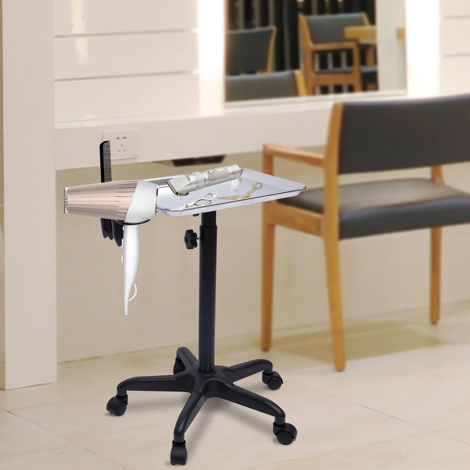 Mobile Rolling Mayo Stand Trolley Medical Instrument w/ Removable Tray & Base