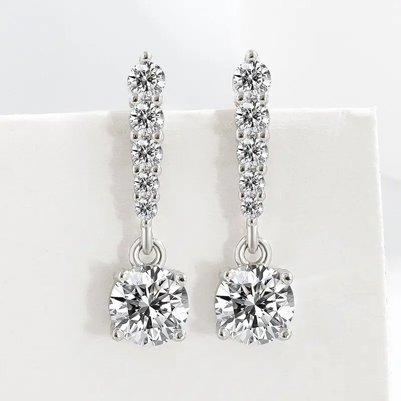 

925 Sterling Silver Sparkling Zircon Elegant Long Stud Earrings Fashionable Simple Versatile Jewelry