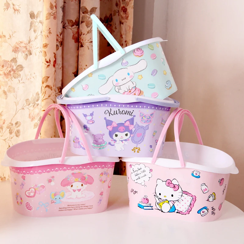 Anime Sanrio Series Washing Basket Cinnamoroll My Melody Kuromi Storage Toiletries Japan and South Korea Hot Selling Hand Basket