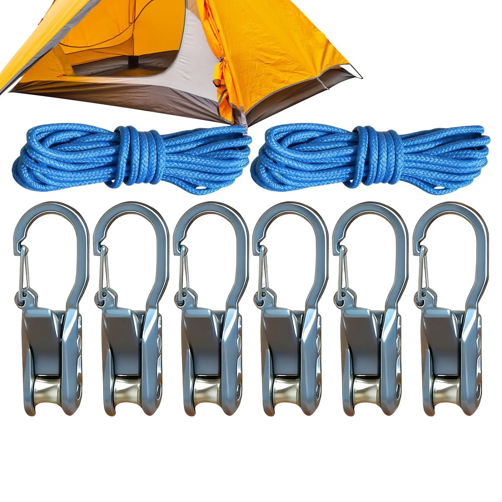 

2 шт. веревок, 6 шт. роликов для веревок, легкие и надежные фиксаторы, регуляторы натяжения веревки, регуляторы паракорда с 2 шнурами