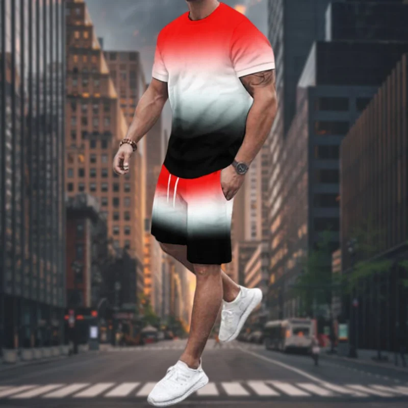 

Men's Quick-drying T-shirt Shorts Set 2025 American Fashion Trend Beach Set High-quality Luxury Y2K Simple Short-sleeved Shorts
