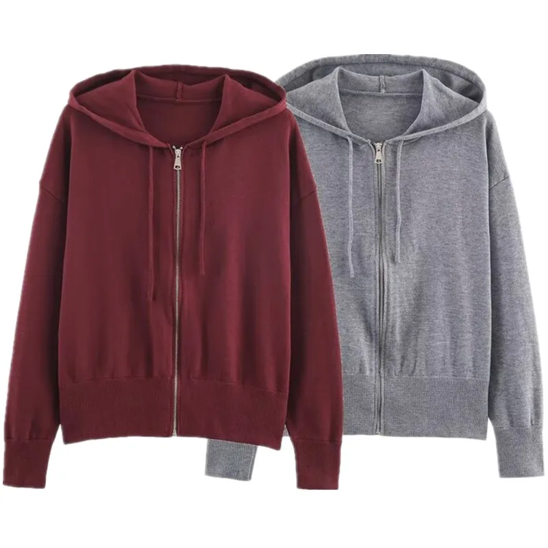 Fall 2025 New Arrival Women's Knitted mat Comfortable Long Sve Hoodie Zipper Cardigan European Sle Long Sve Top