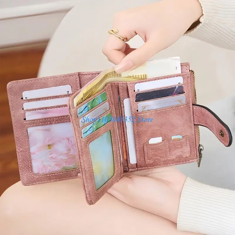 محفظة قصيرة الحجم بحجم صغير للسفر، مقصورات متعددة، محفظة عملات معدنية من جلد البولي يوريثان، إكسسوار نسائي