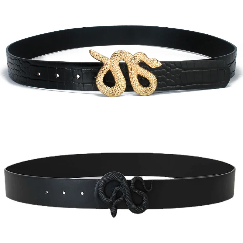 Women Belt Snake Style Pin Buckle Black Belt High Quality Leather Belts For Women Luxury Fashion Women Waistband Designer Belt