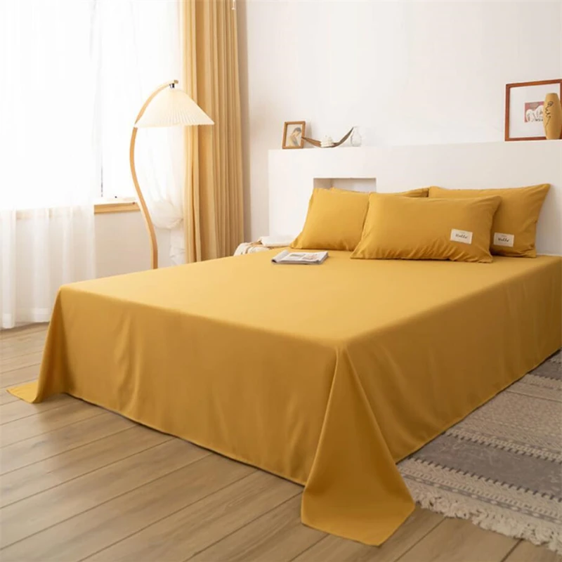 Washed Cotton Flat Bed Sheet Solid Bed Cover Single Double Queen King Size Bedsheet Linens Soft Bedspread (Pillowcase Can Order)