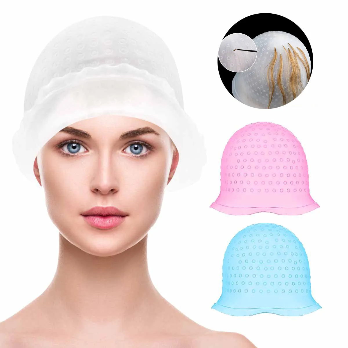 Hair Coloring Highlighting Cap Reusable Silicone Highlight Cap Pull Through Caps for Hair Dying Frosting Cap
