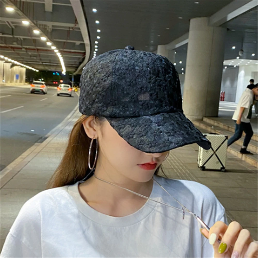 Lace Hat Flower Thin Baseball Cap Women Summer Sunscreen Sun Hollow Hat  Breathable Sweet Casual Baseball Cap for Female