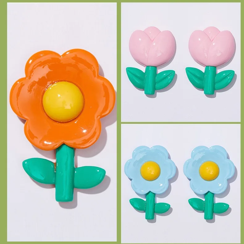 2 個大光沢のあるチューリップ 5 枚の花びらの花樹脂アクセサリー携帯電話ケース冷蔵庫ステッカー美容素材フラットバック