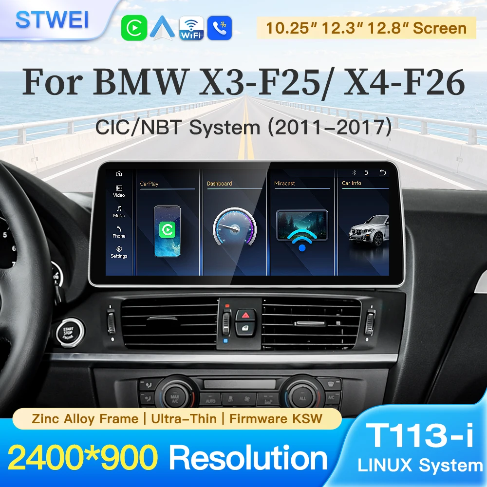 stwei Linux System 10.25 12.3 12.8inch Thin Screen For BMW X3 X4 Series F25 F26 CIC NBT Wireless CarPlay Auto Car Video Player
