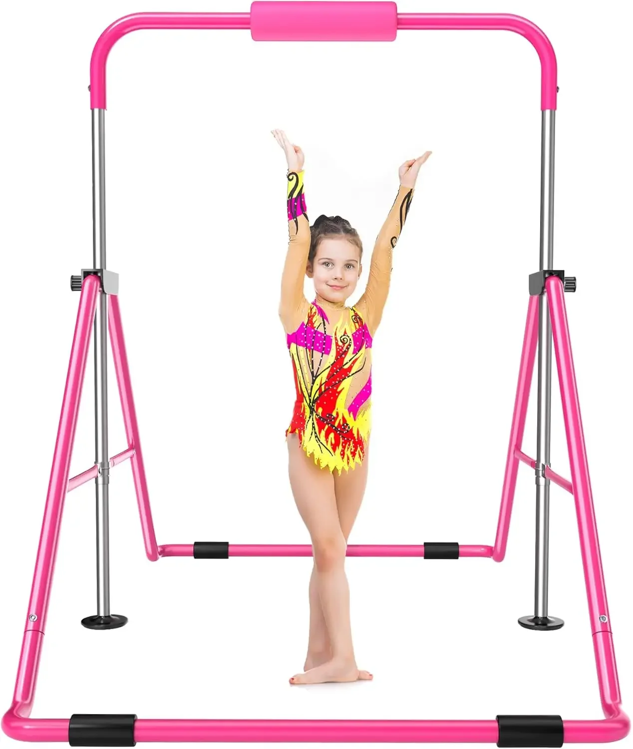 Fun Expandable Gymnastics Bar for Kids - Height Adjustable Junior Training Bar for Home, Folding Gymnastic Horizontal Bars