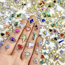 20PCS Alloy Light Luxury Heart Crown Nail Art Decoration Sparkling Rhinestones Crown Cross Inlaid Nail Charms Accessories DIY