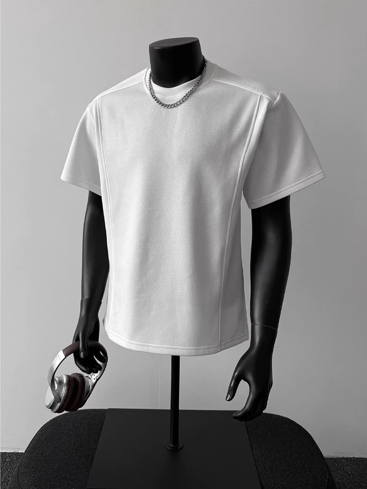 

ay Boxy Decosed Splice ort Sve Men's T-irt Fitn Summer Sport Small Collar Design Sensation f Sve Cotton