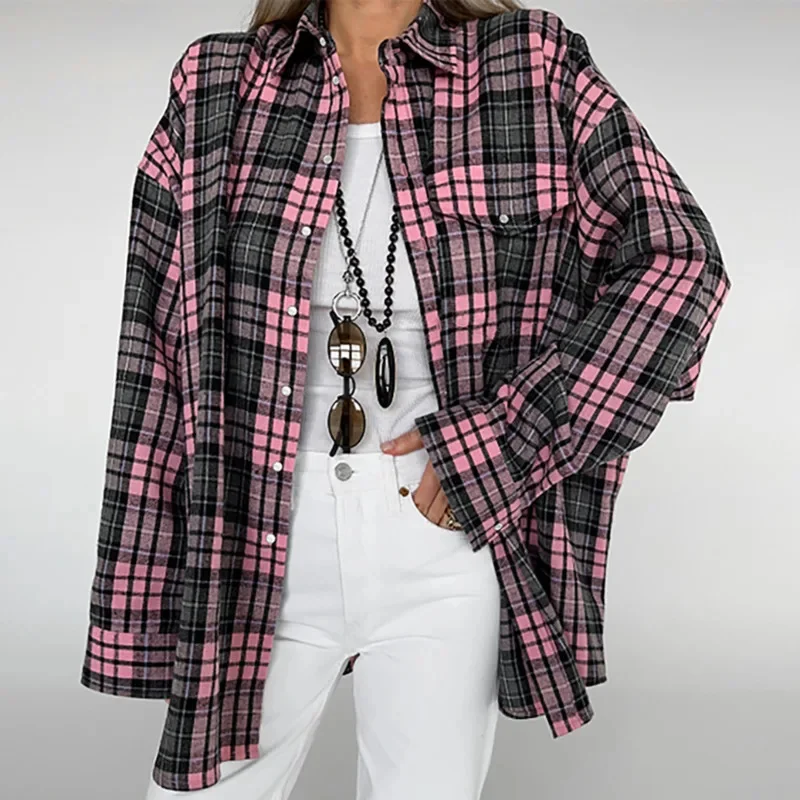 Women's Casual Plaid Shirt Autumn Winter New Loose Fit Checkered Jacket Long Sleeve Fashionable Shirt Stylish Checkered Shirta