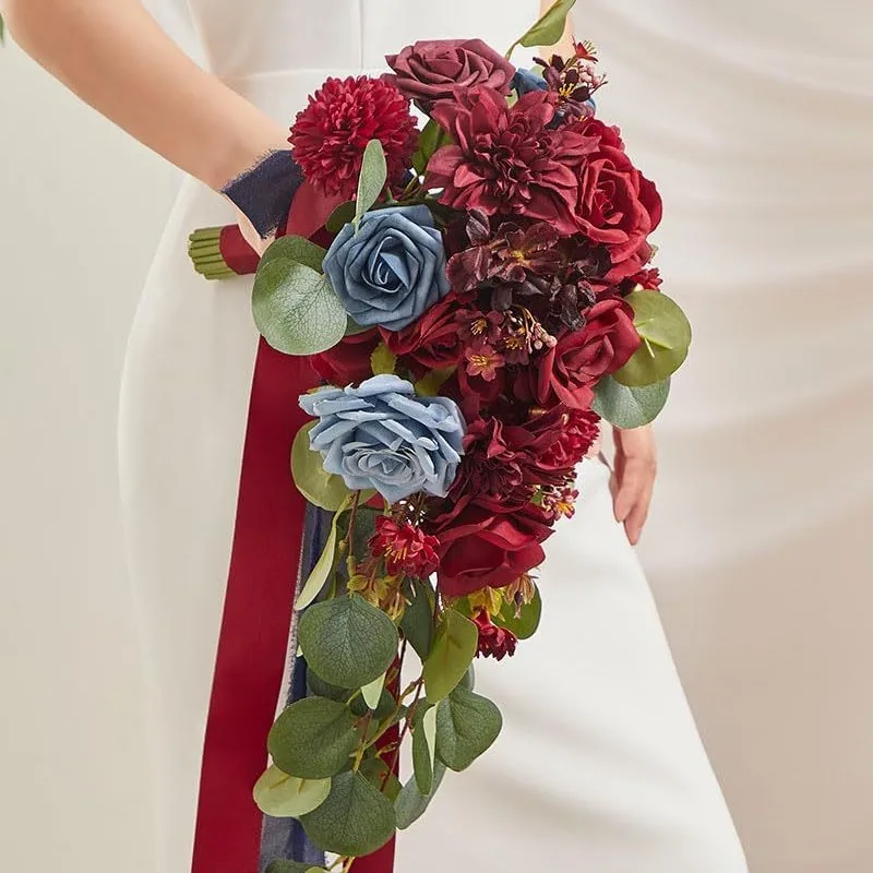 

Cascading Bridal Bouquet Flower Hand Bouquet Artificial Rose Bouquet Photo Props Bridal Bouquet for Wedding Party Prom